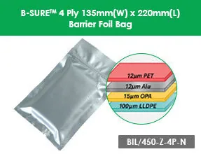 B SURE™ 4 Ply 135mmW x 220mmL Barrier Foil Bag