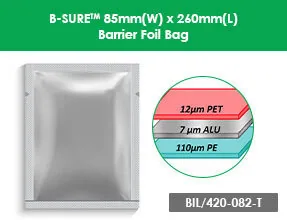 B SURE™ 85mmW x 260mmL Barrier Foil Bag